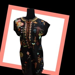 Johnny Was Black Dress with Multicolor Embroidery